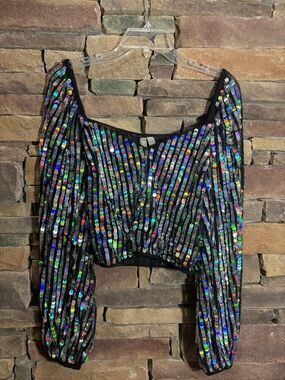 ASOS women’s sequin crop long sleeve stunning sparkle NWT Size 10